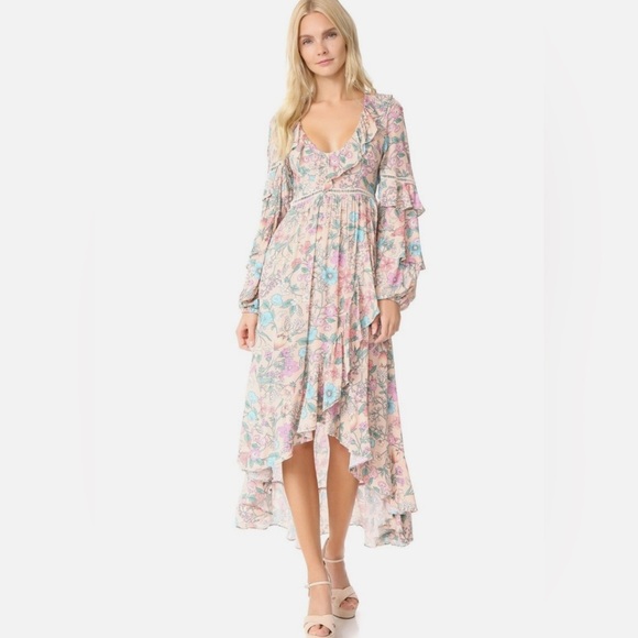 Spell Dresses & Skirts - Spell - Sayulita Frill Colorful Floral V Neck Long Sleeve Midi Dress Size Medium